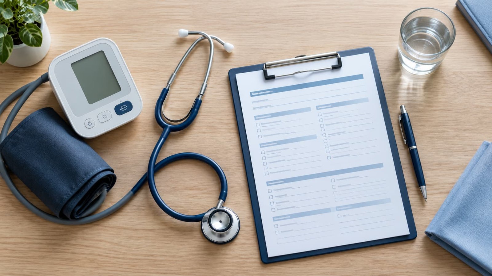 Blood pressure monitor, stethoscope and health questionnaire used in a Priapus Shot London consultation