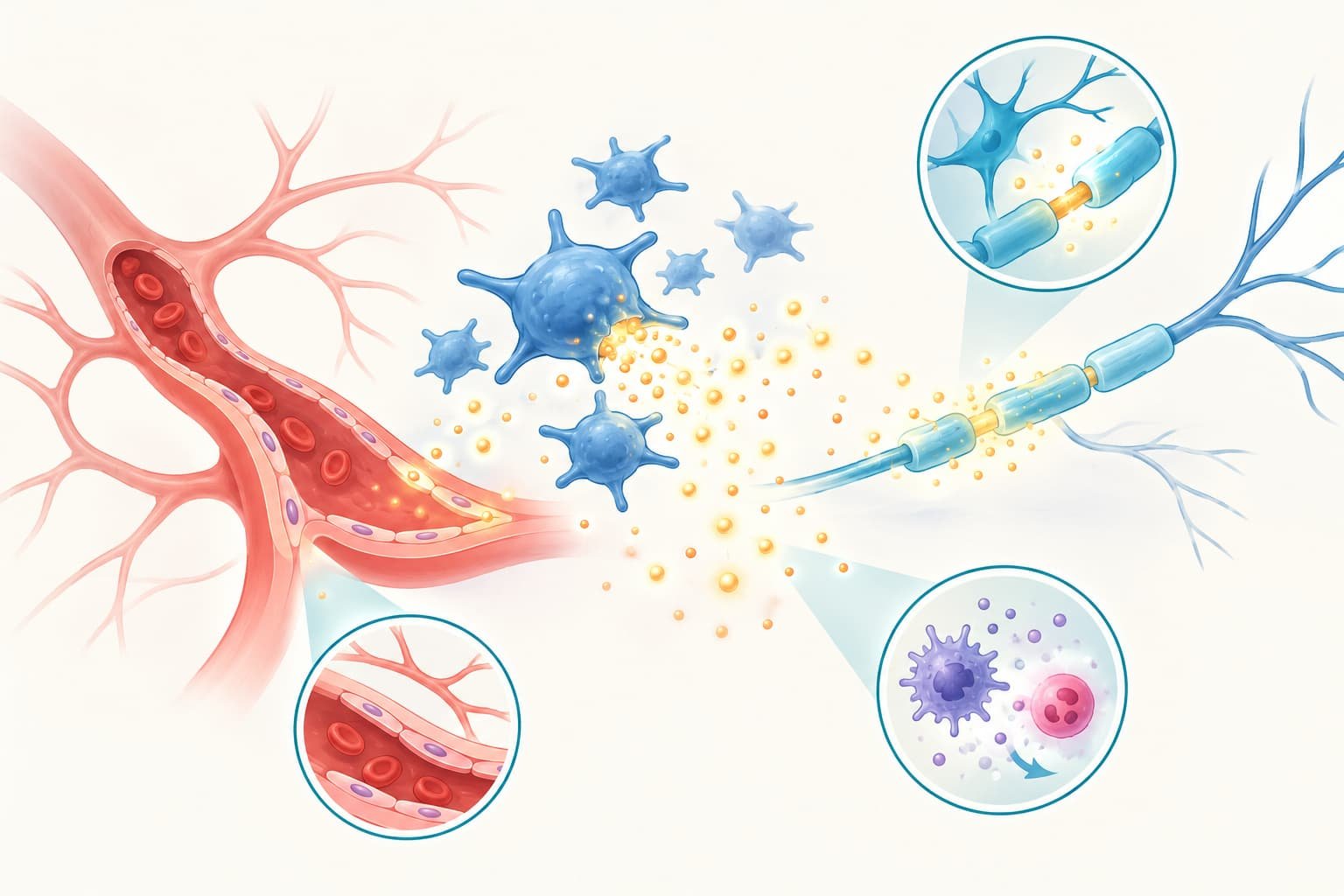 Diagram of platelets releasing growth factors near penile blood vessels and nerves